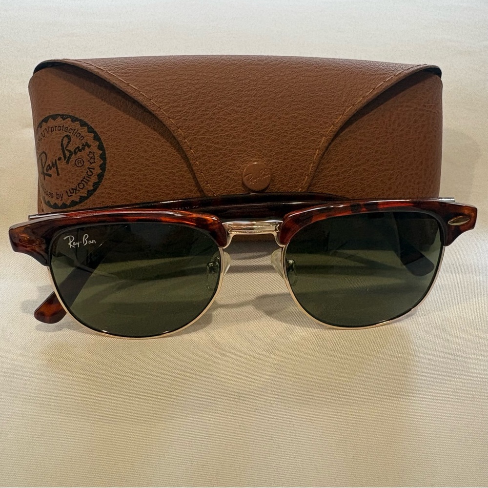 Ray-Ban Clubmaster RB3016 Tortoise Gold Green Lens Sunglasses 50mm Unisex